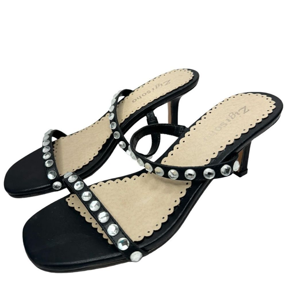 Zigi Soho‎ Women's Black Size 6.5 Lucy 2-Strap Rhinestone Square-Toe Sandals